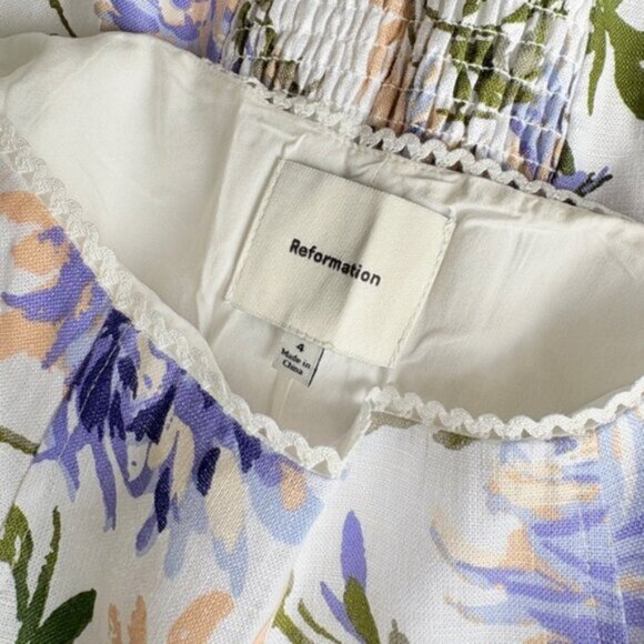 NEW Reformation Anatolia Linen Corset Two Piece Serenity White Floral US 4 UK 8 - Picture 9 of 15